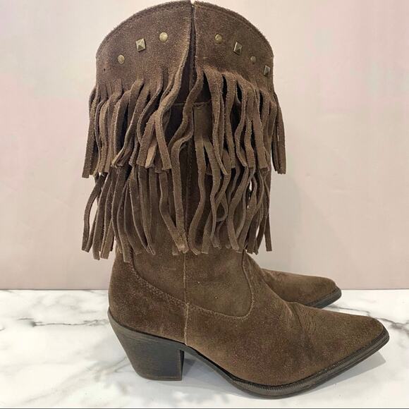 ROPER SHORT STUFF Brown Fringe Faux Suede Brown cowboy boots Women's size 5 - Picture 1 of 14